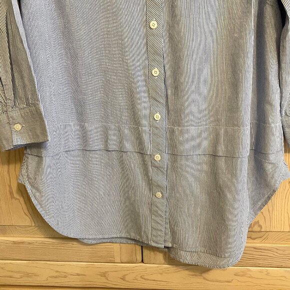 Talbots Blue And White Striped Button Down Blouse Collarless Size Medium - Picture 3 of 9
